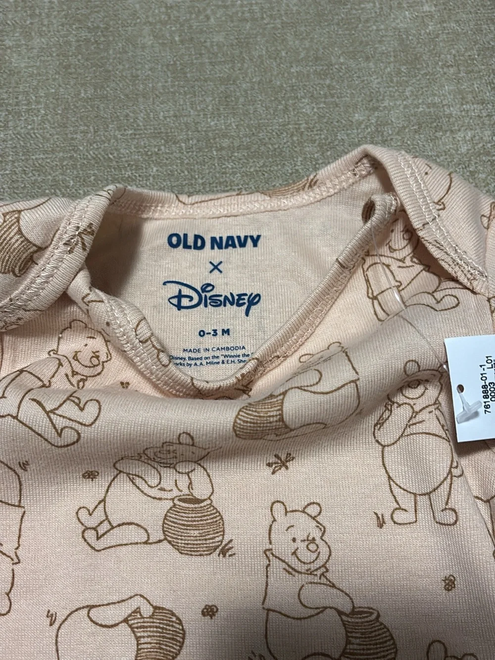 Old Navy Light Pink Bear-Print Long-Sleeve Baby One-Piece